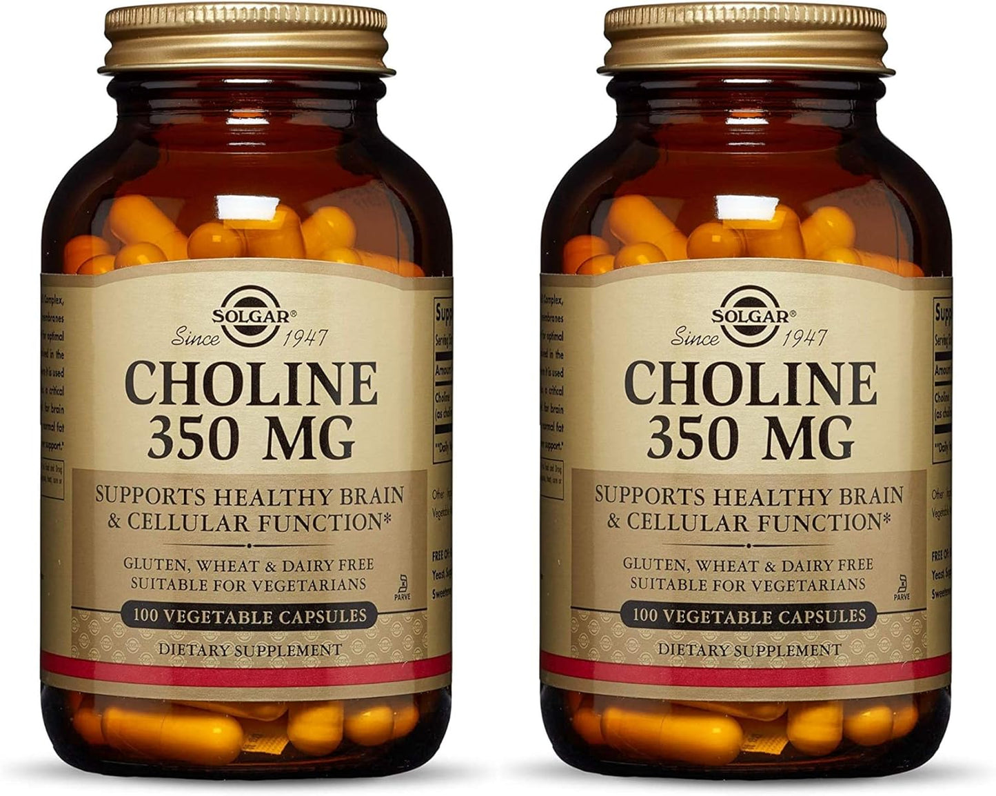 Solgar Choline 350mg 100 Vcaps - 2 Pack - Dietary Supplement