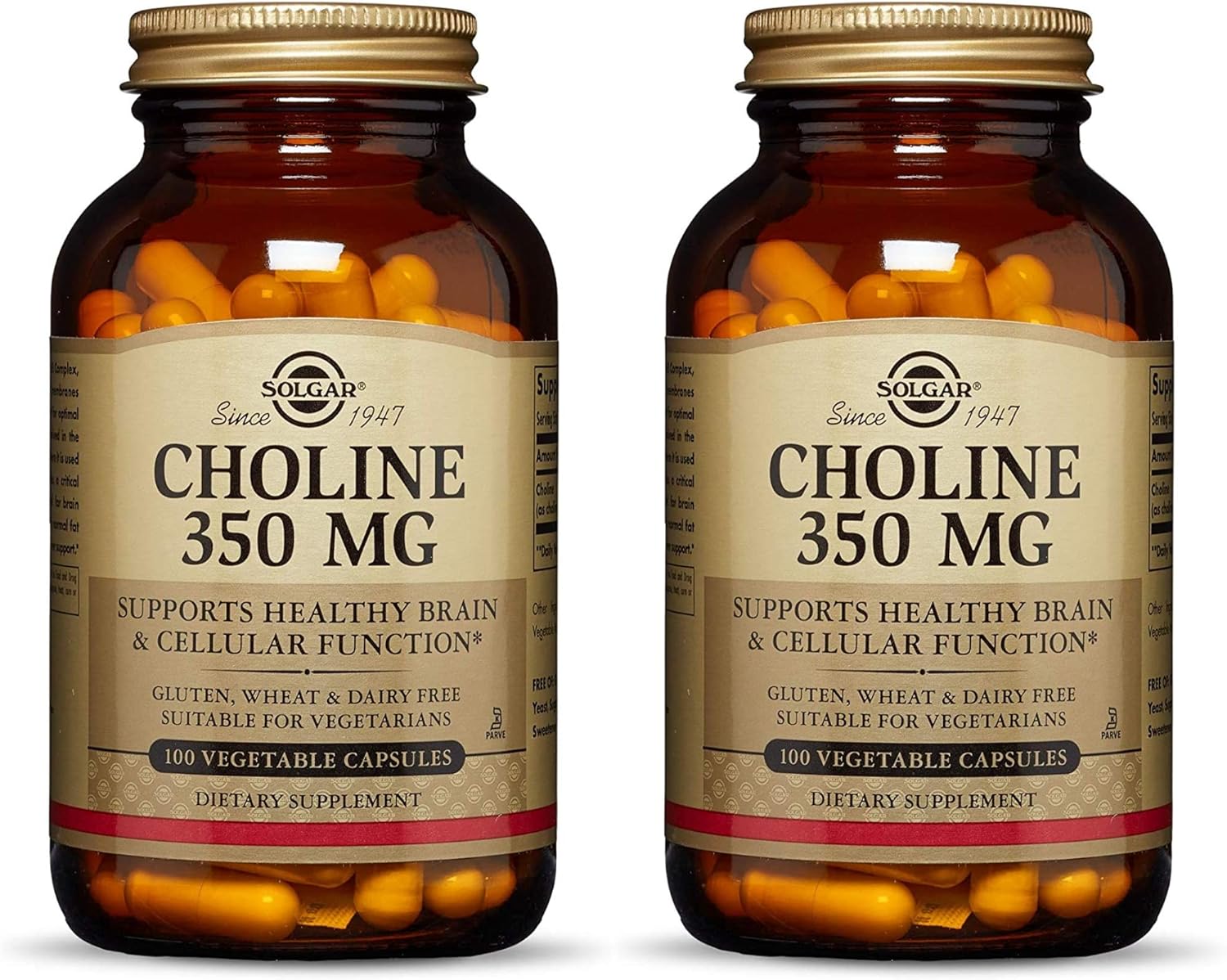 Solgar Choline 350mg 100 Vcaps - 2 Pack - Dietary Supplement