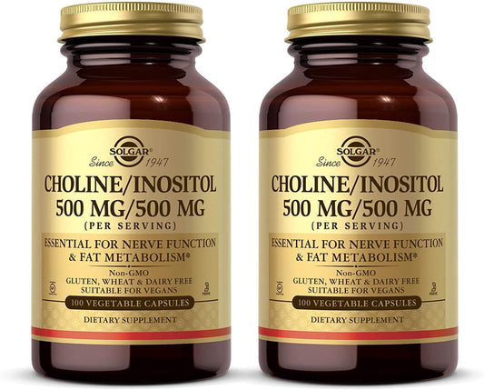 Solgar Choline Inositol 500mg Capsules - 100 Veg Caps, Pack of 2 - Non-GMO, Vegan, Kosher, Gluten Free, Dairy Free - 100 Servings