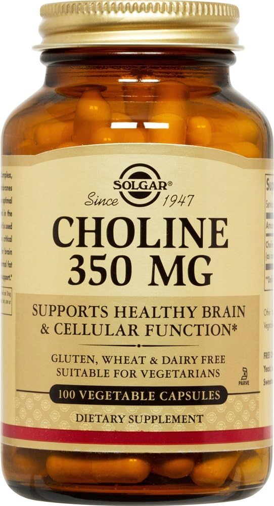 Solgar Choline Supplement - 100 Vegetarian Capsules for Brain Health and Liver Support