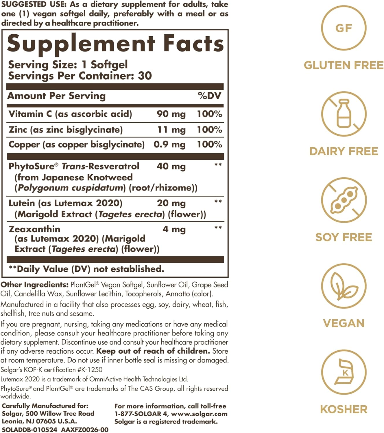 Solgar Digital Defense Age-Defying Eye Health Support Supplement with Vitamin C, Resveratrol, Zinc, Lutein & Zeaxanthin - Vegan, Dairy & Gluten Free - 30 Servings