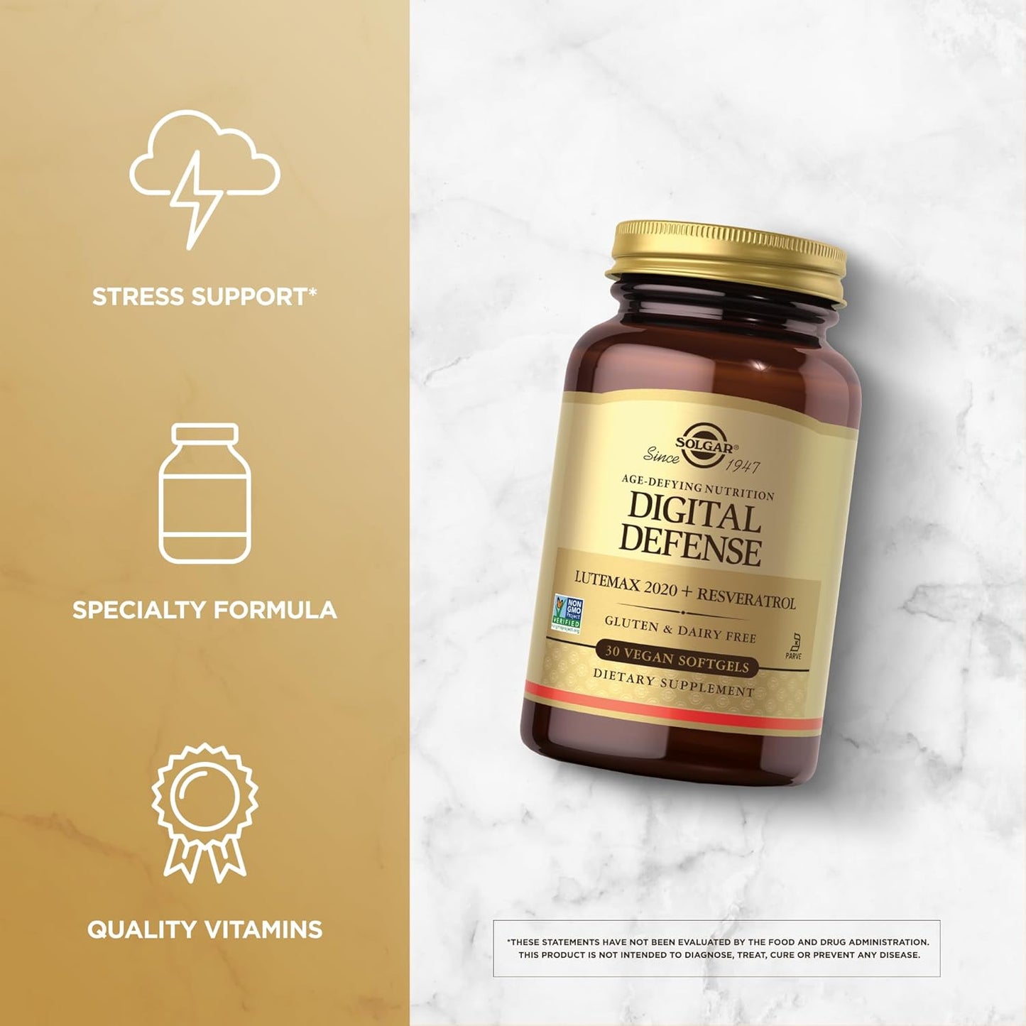 Solgar Digital Defense Age-Defying Eye Health Support Supplement with Vitamin C, Resveratrol, Zinc, Lutein & Zeaxanthin - Vegan, Dairy & Gluten Free - 30 Servings