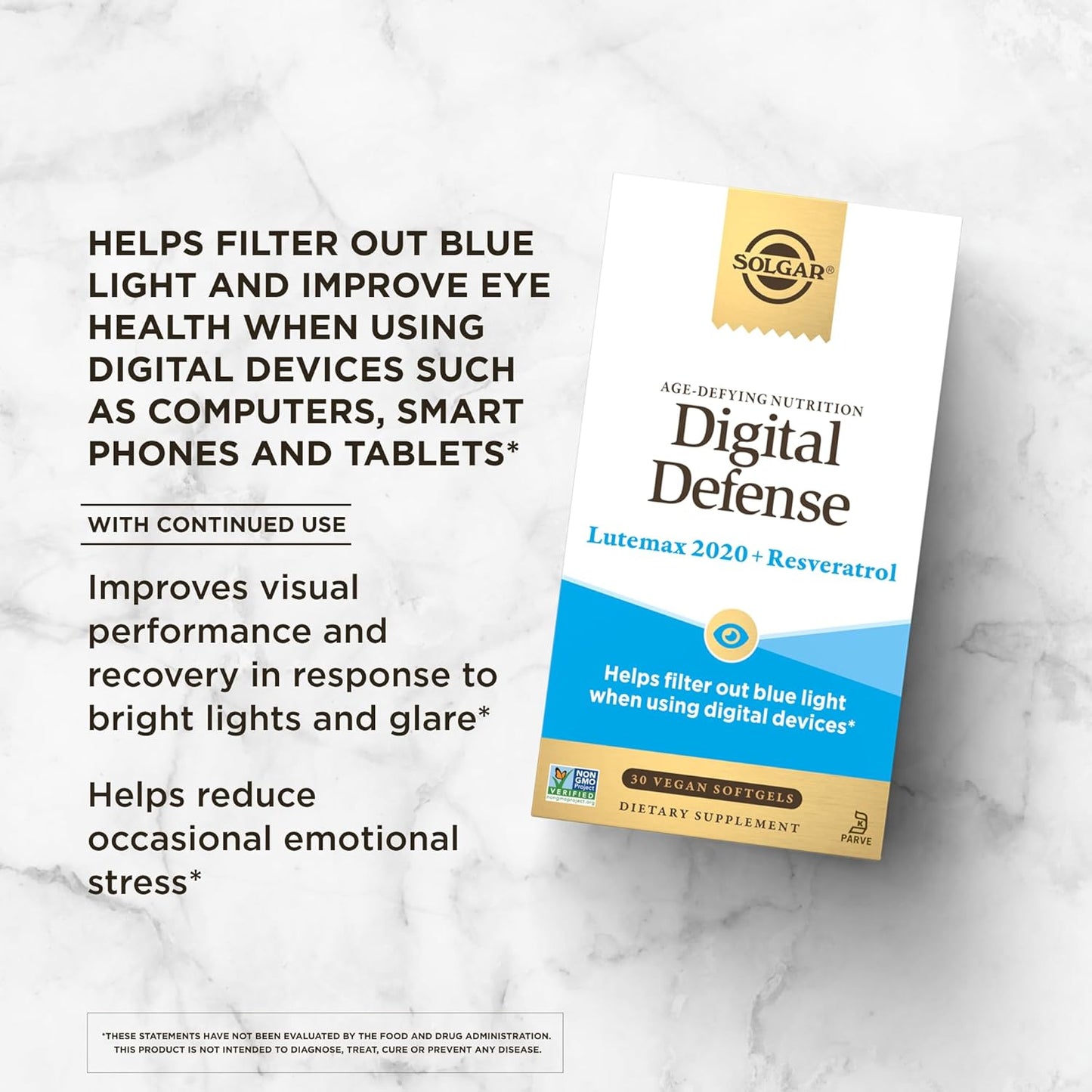 Solgar Digital Defense Age-Defying Eye Health Support Supplement with Vitamin C, Resveratrol, Zinc, Lutein & Zeaxanthin - Vegan, Dairy & Gluten Free - 30 Servings