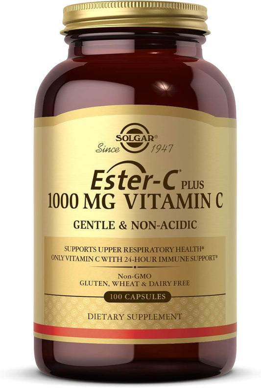 Solgar Ester-C Plus 1000mg Vitamin C Capsules with Citrus Bioflavonoids - Gentle & Non Acidic Immune Support for 24 Hours - Non-GMO, Gluten Free - 100 Servings