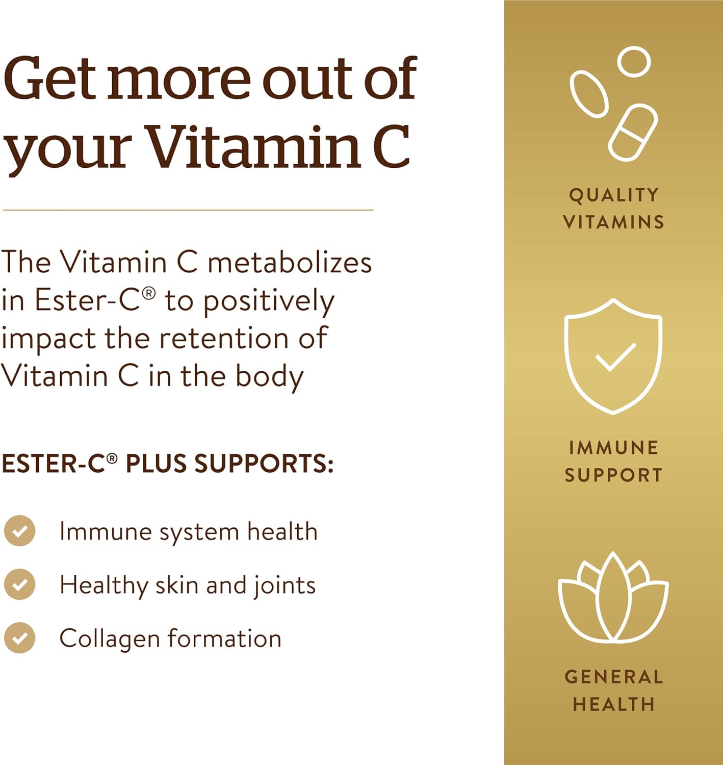 Solgar Ester-C Plus 1000mg Vitamin C Tablets - Gentle & Non-Acidic Antioxidant Support - Immune System Boost - Non-GMO, Vegan, Gluten Free - 60 Servings