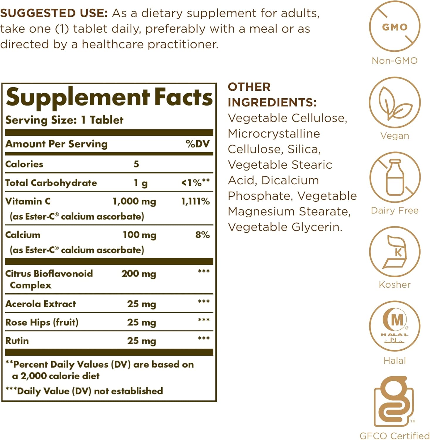 Solgar Ester-C Plus 1000mg Vitamin C Tablets - Pack of 360 - Non-Acidic & Gentle Formula for Respiratory Health - Non-GMO & Gluten-Free