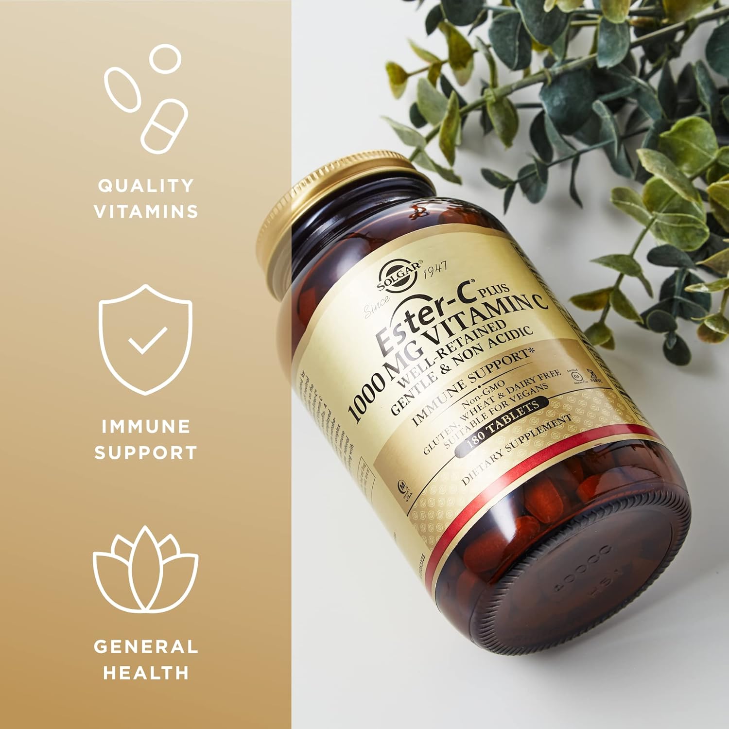 Solgar Ester-C Plus 1000mg Vitamin C Tablets - Pack of 360 - Non-Acidic & Gentle Formula for Respiratory Health - Non-GMO & Gluten-Free