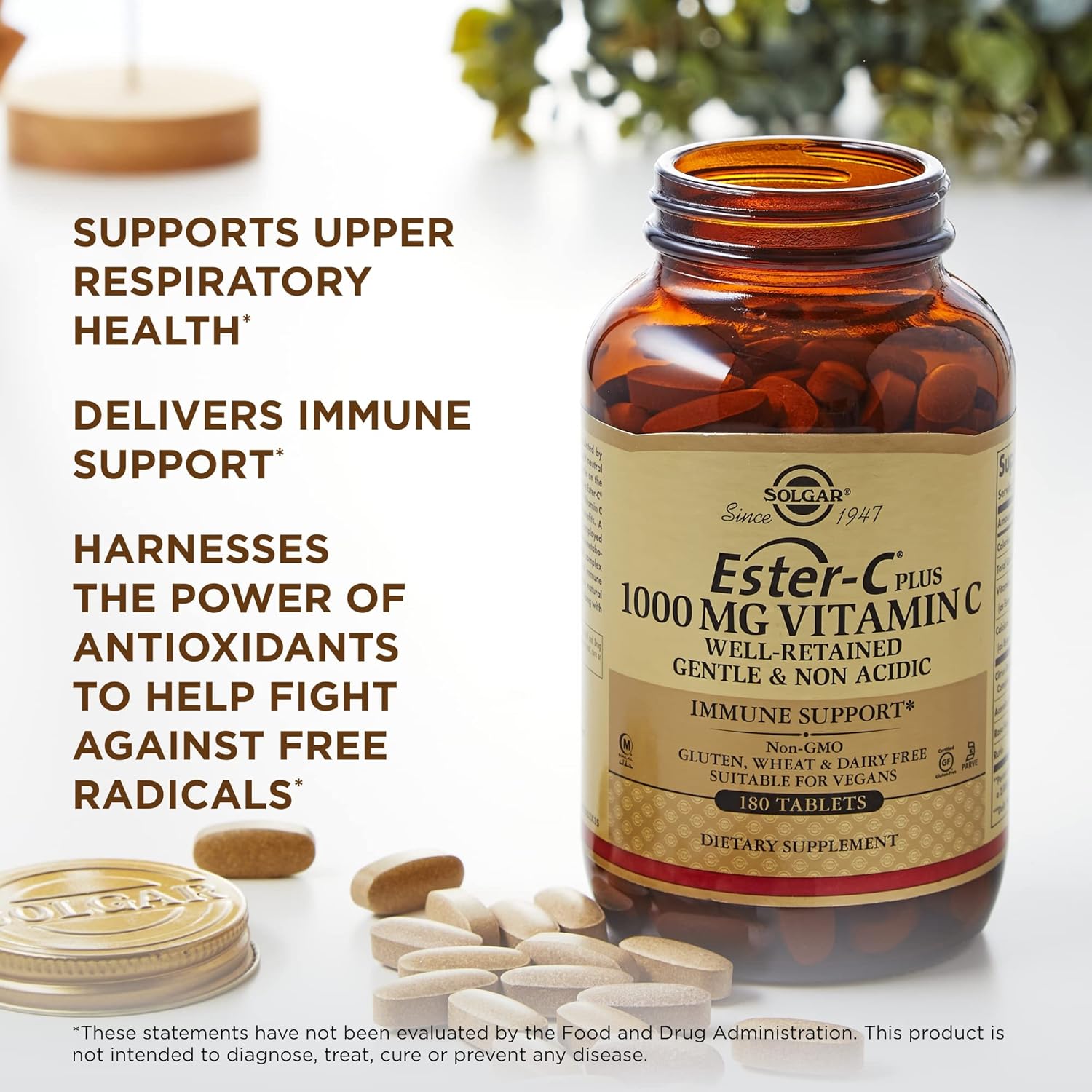 Solgar Ester-C Plus 1000mg Vitamin C Tablets - Pack of 360 - Non-Acidic & Gentle Formula for Respiratory Health - Non-GMO & Gluten-Free