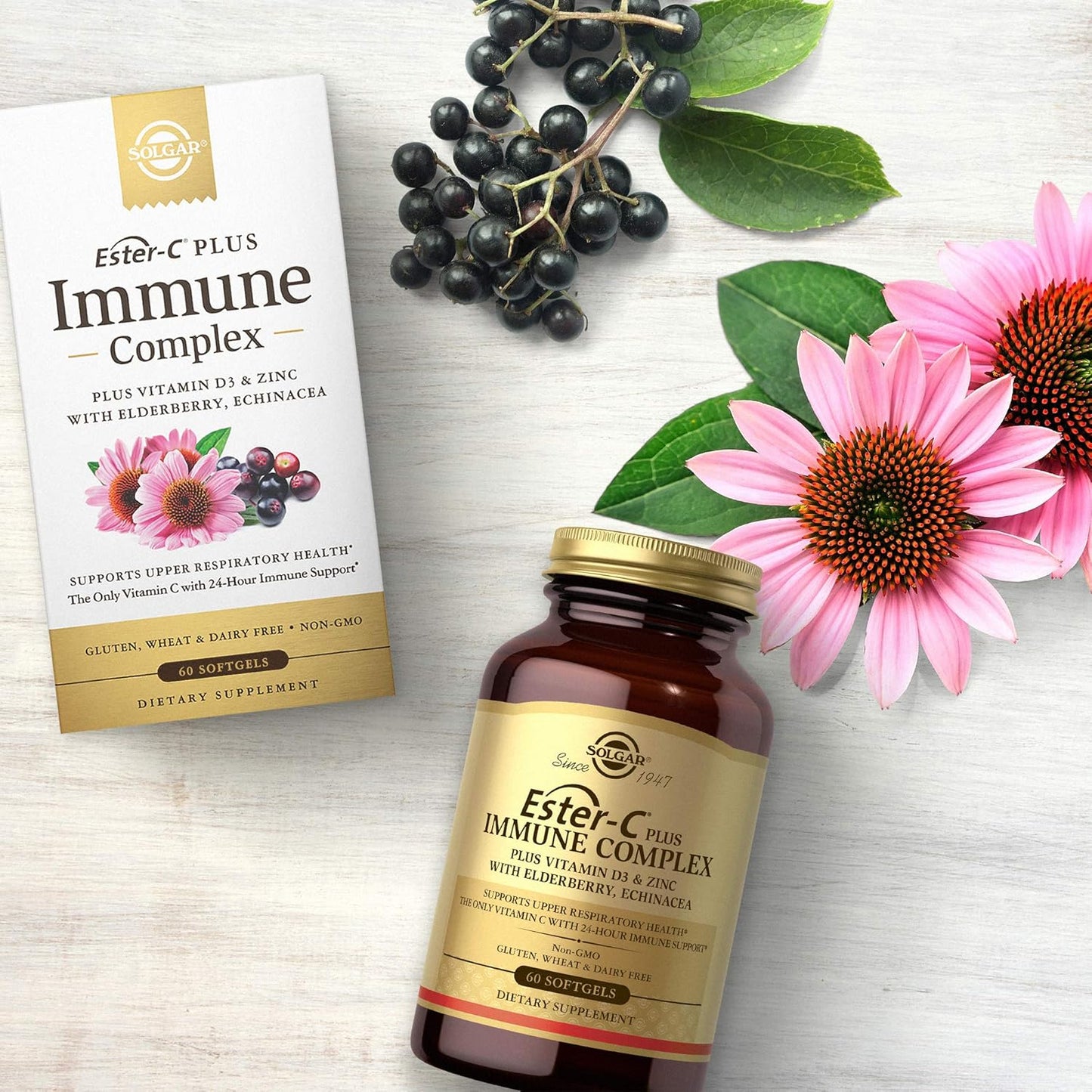 Solgar Ester-C Plus Immune Complex Softgels - 24-Hour Immune Support with D3, Zinc, Elderberry, and Echinacea - Non-GMO, Gluten Free, Dairy Free - 30 Servings