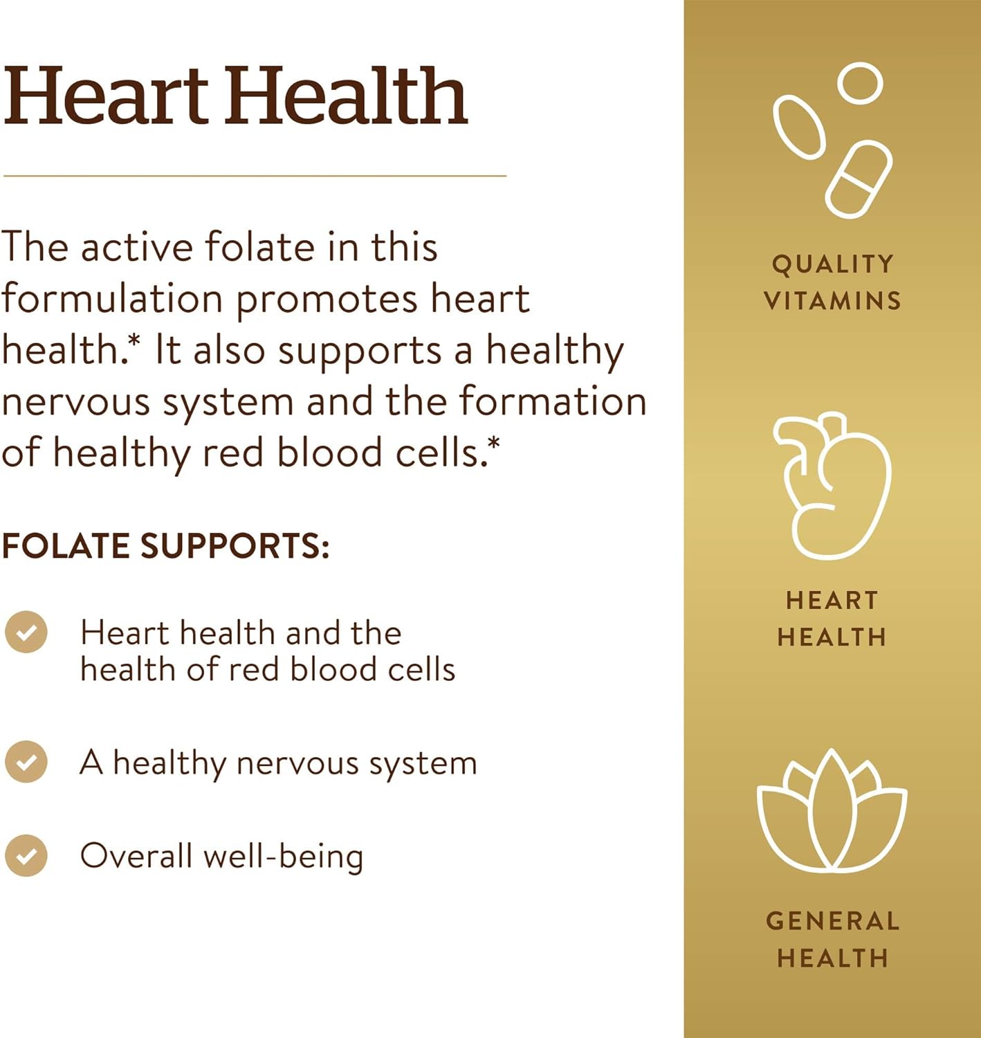 Solgar Folate 1000 mcg DFE Tablets 2-Pack - 1666 mcg Metafolin - Heart Health - Vegan, Gluten Free, Dairy Free - 240 Servings
