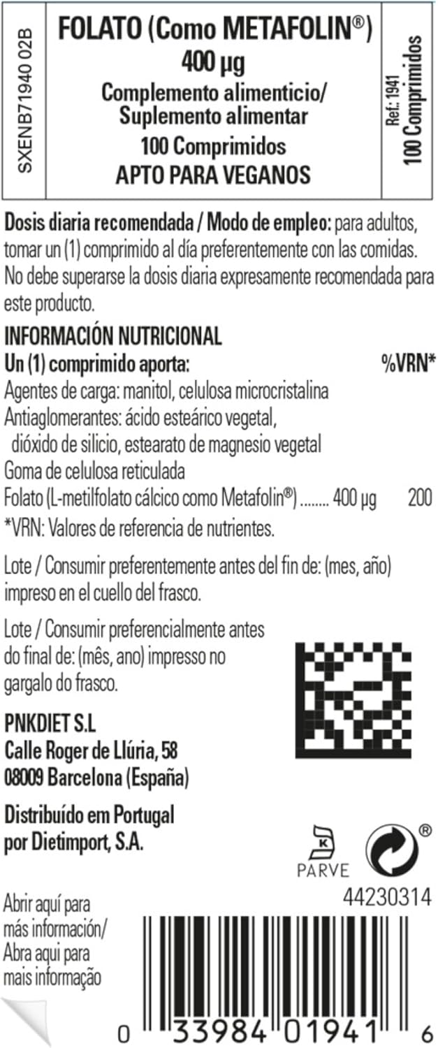 Solgar Folate 666 mcg DFE with Metafolin 400 mcg - 100 Tablets, Non-GMO, Vegan, Gluten-Free, Dairy-Free, Kosher - 100 Servings