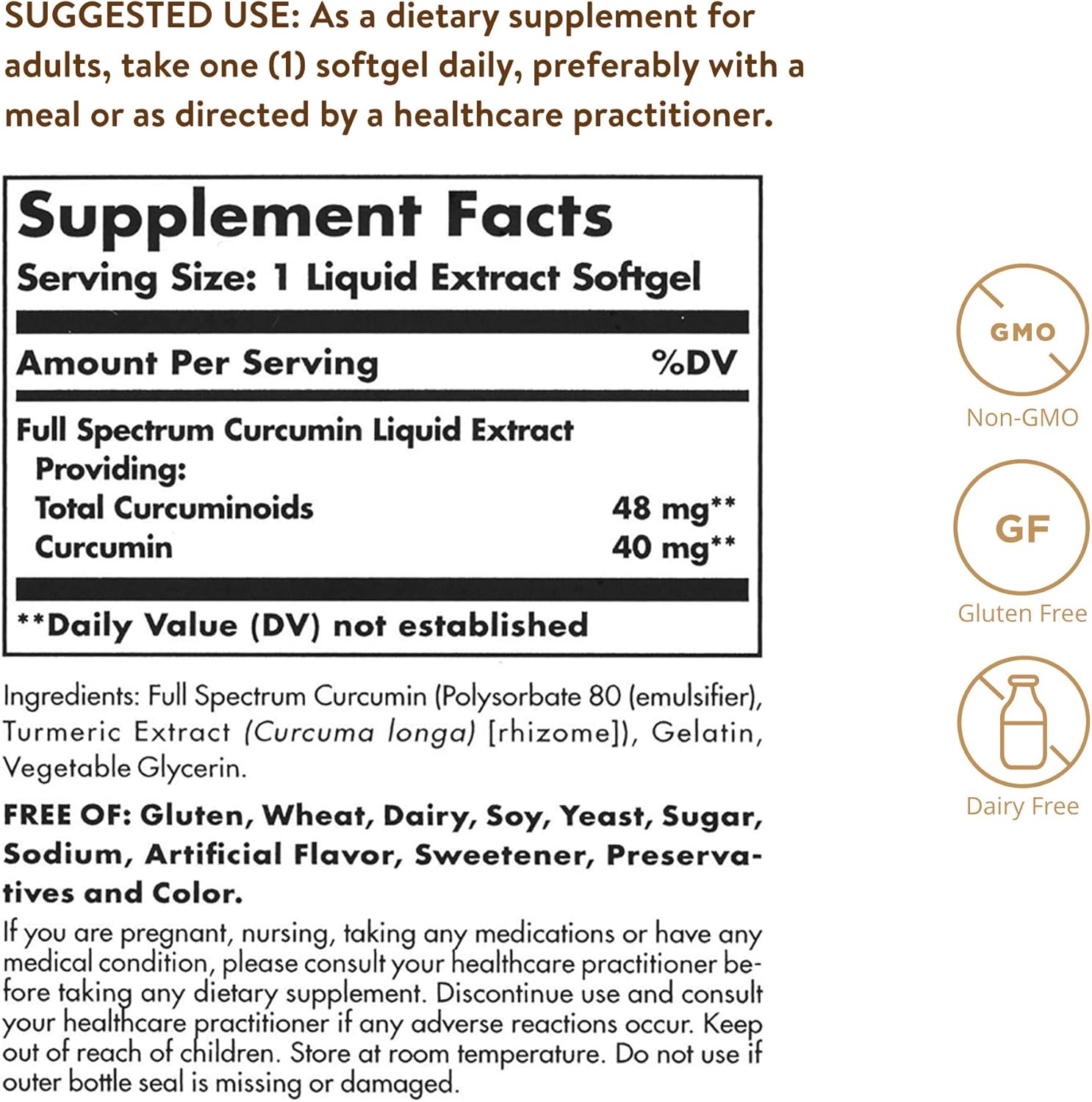 Solgar Full Spectrum Curcumin 105 LiCaps - Enhanced Absorption for Brain, Joint, and Immune Health - Vegan, Gluten-Free, Non-GMO, Dairy-Free - 105 Servings
