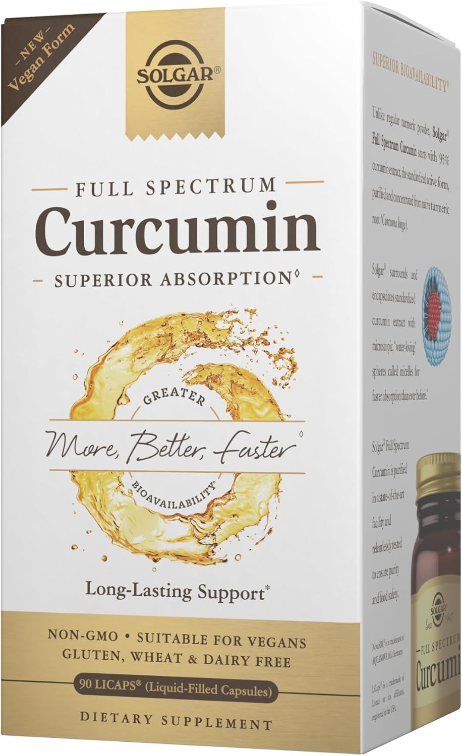Solgar Full Spectrum Curcumin 90 LiCaps for Brain, Joint & Immune Health - Superior Absorption - Non-GMO, Vegan, Gluten Free, Dairy Free - 90 Servings