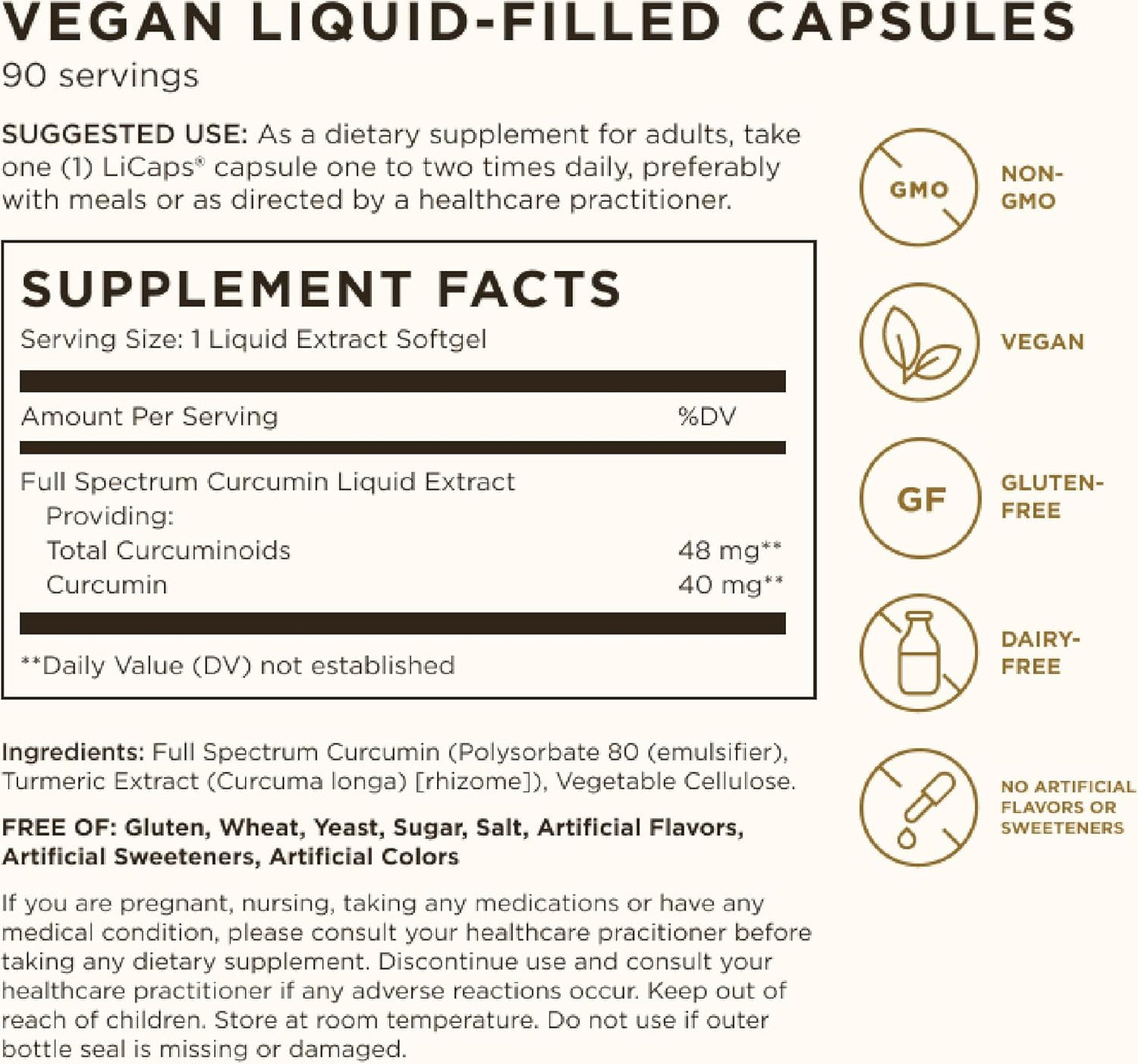Solgar Full Spectrum Curcumin 90 LiCaps for Brain, Joint & Immune Health - Superior Absorption - Non-GMO, Vegan, Gluten Free, Dairy Free - 90 Servings