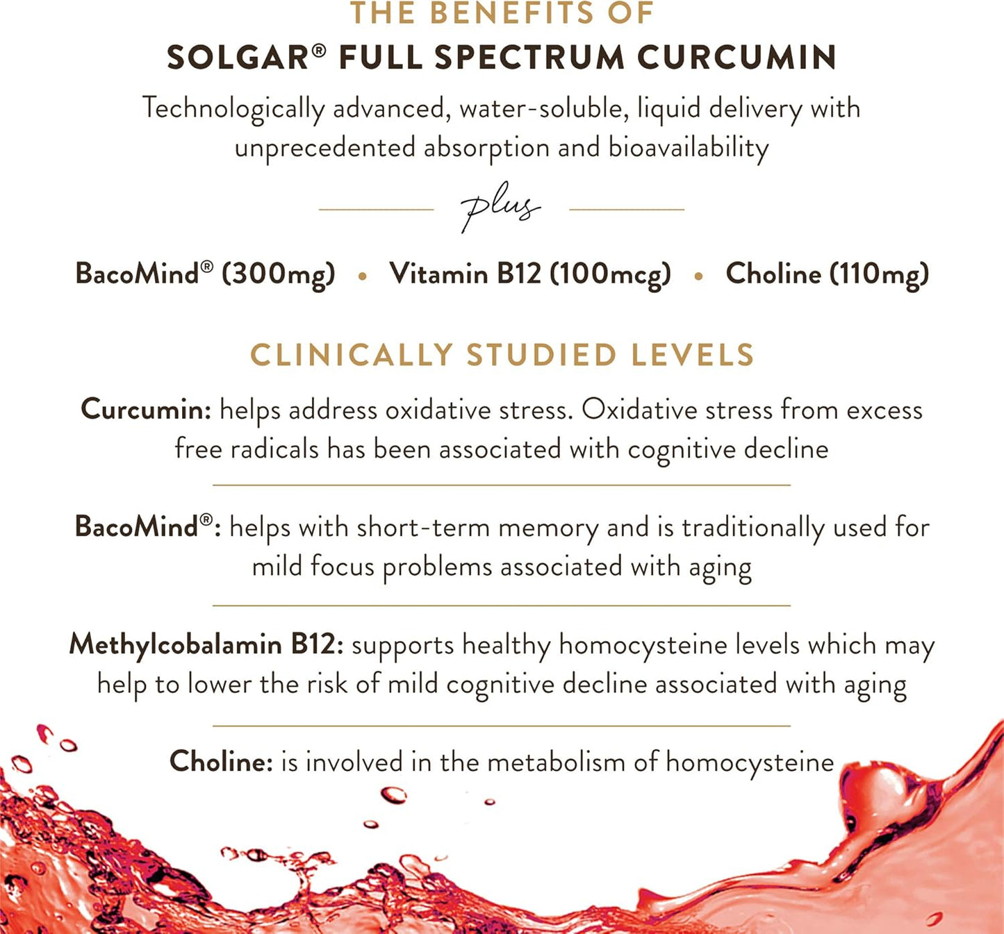 Solgar Full Spectrum Curcumin Brain Support Licaps - Memory Recall, Focus, Cognitive Function - Antioxidant Blend with BacoMind, Choline, Vitamin B12 - Non-GMO, Vegan - 30 Servings