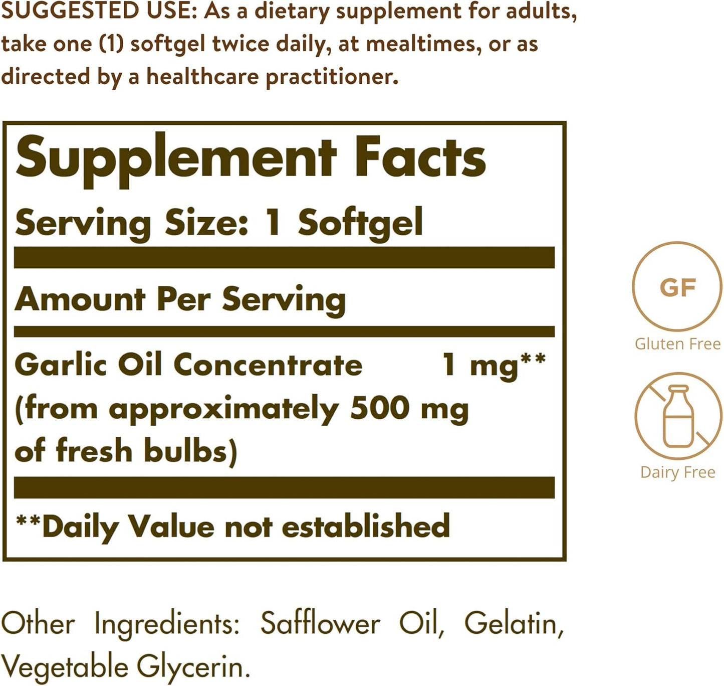 Solgar Garlic Oil Perles - 250 Softgels for Cardiovascular Support - Concentrated Garlic Oil, Reduced Odor - Gluten & Dairy Free, 250 Servings