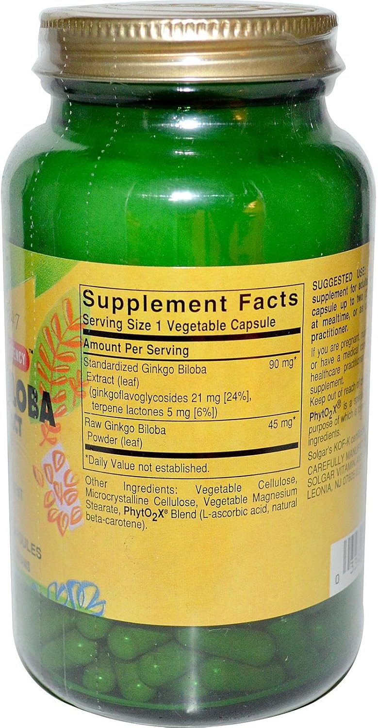 Solgar Ginkgo Biloba Extract - 180 Capsules - Full Potency Standardized Formula