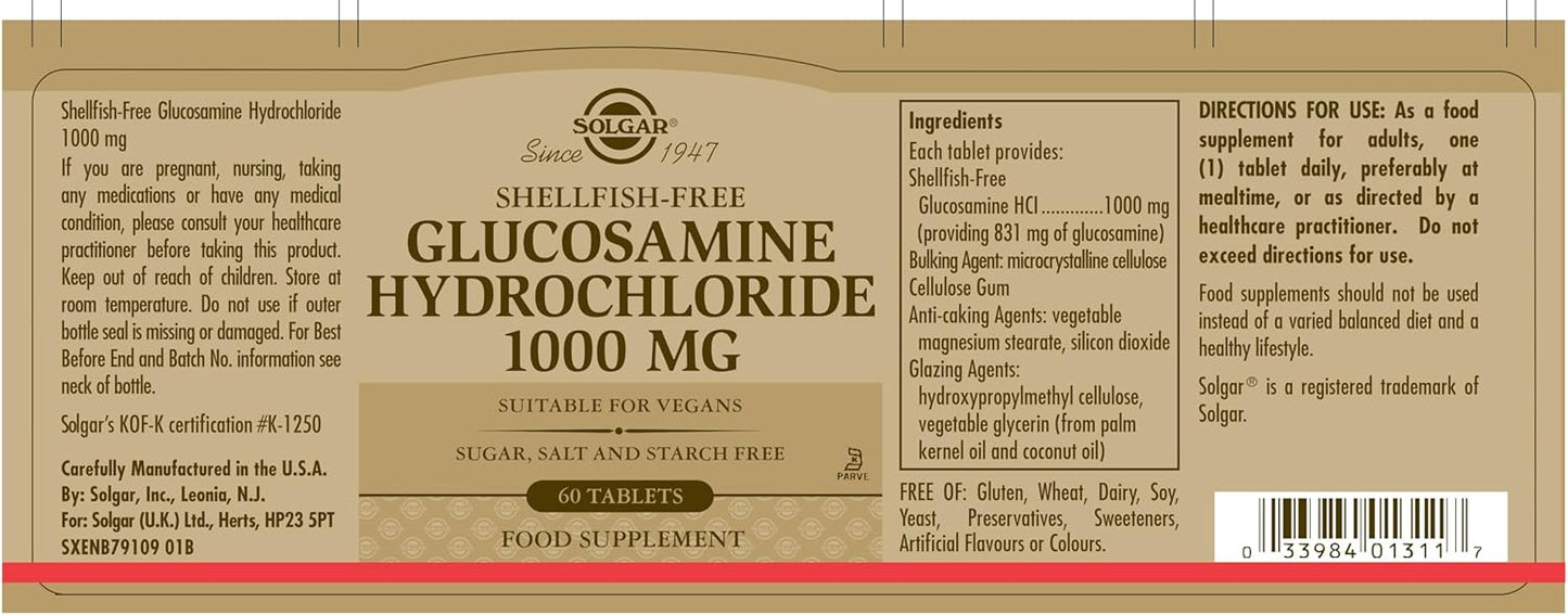 Solgar Glucosamine HCL Tablets, 1000 mg, 60 Tablets
