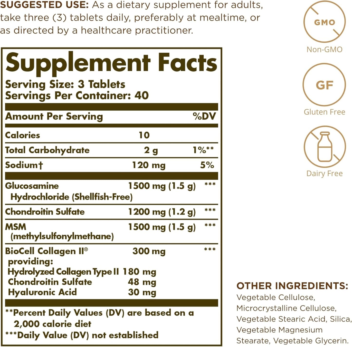 Solgar Glucosamine Hyaluronic Acid Chondroitin MSM Tablets - 120 Count, 2 Pack - Supports Joint Health and Mobility - Non-GMO, Gluten-Free - 80 Servings