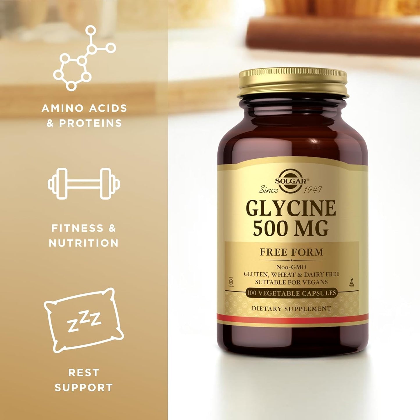 Solgar Glycine 500 mg Capsules - Non-GMO, Vegan, Gluten Free - 100 Servings