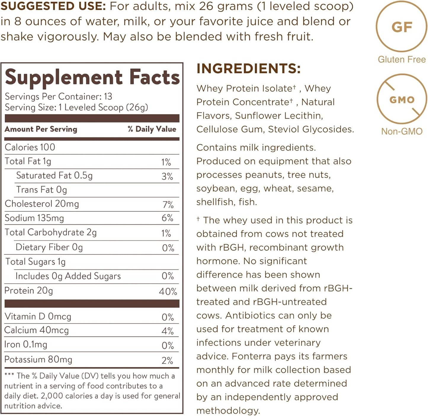 Solgar Grass-Fed Whey Protein Powder, Vanilla Flavor - 11.9 oz x 2 - Non-GMO, Gluten-Free, rBGH Free - 26 Servings