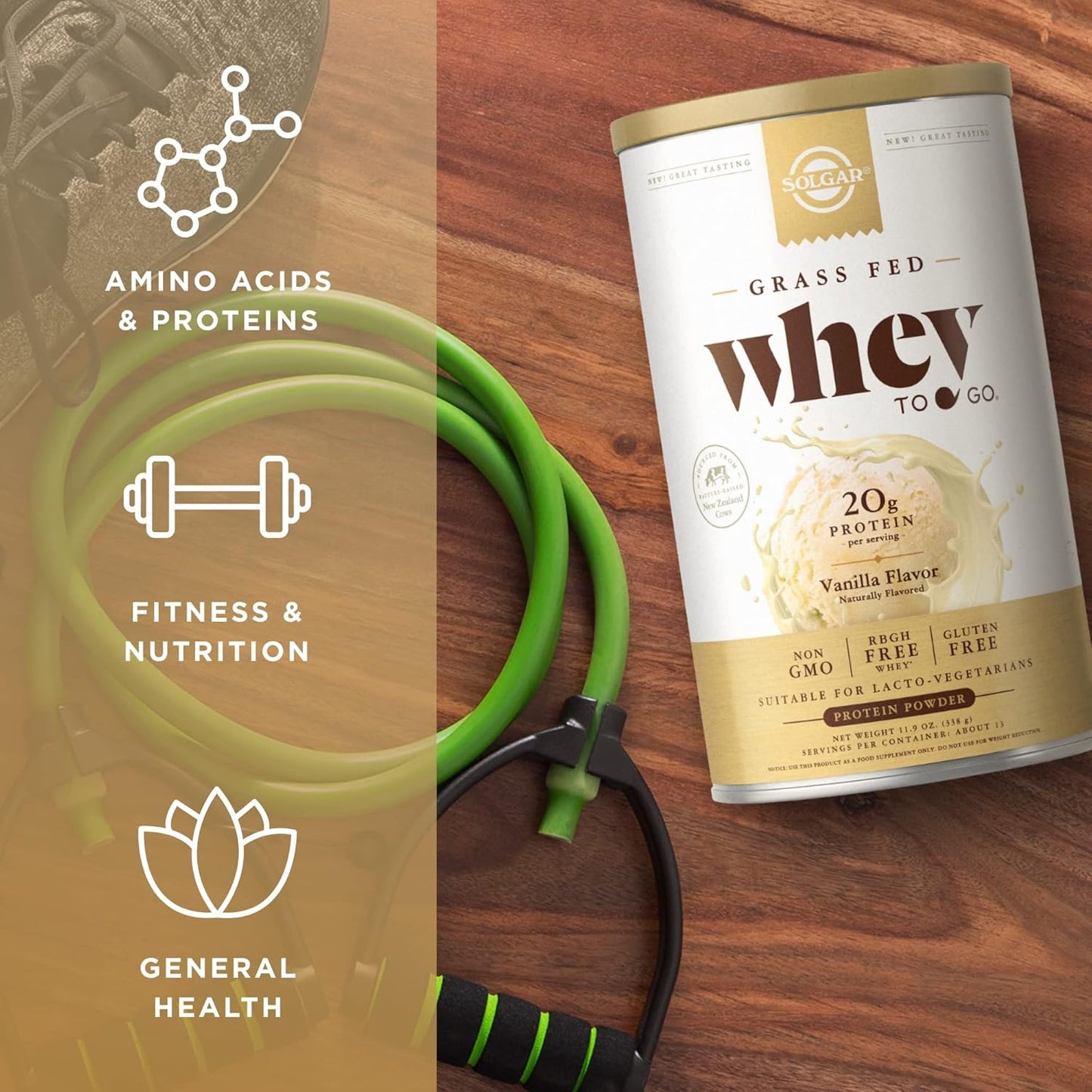 Solgar Grass-Fed Whey Protein Powder, Vanilla Flavor - 11.9 oz x 2 - Non-GMO, Gluten-Free, rBGH Free - 26 Servings