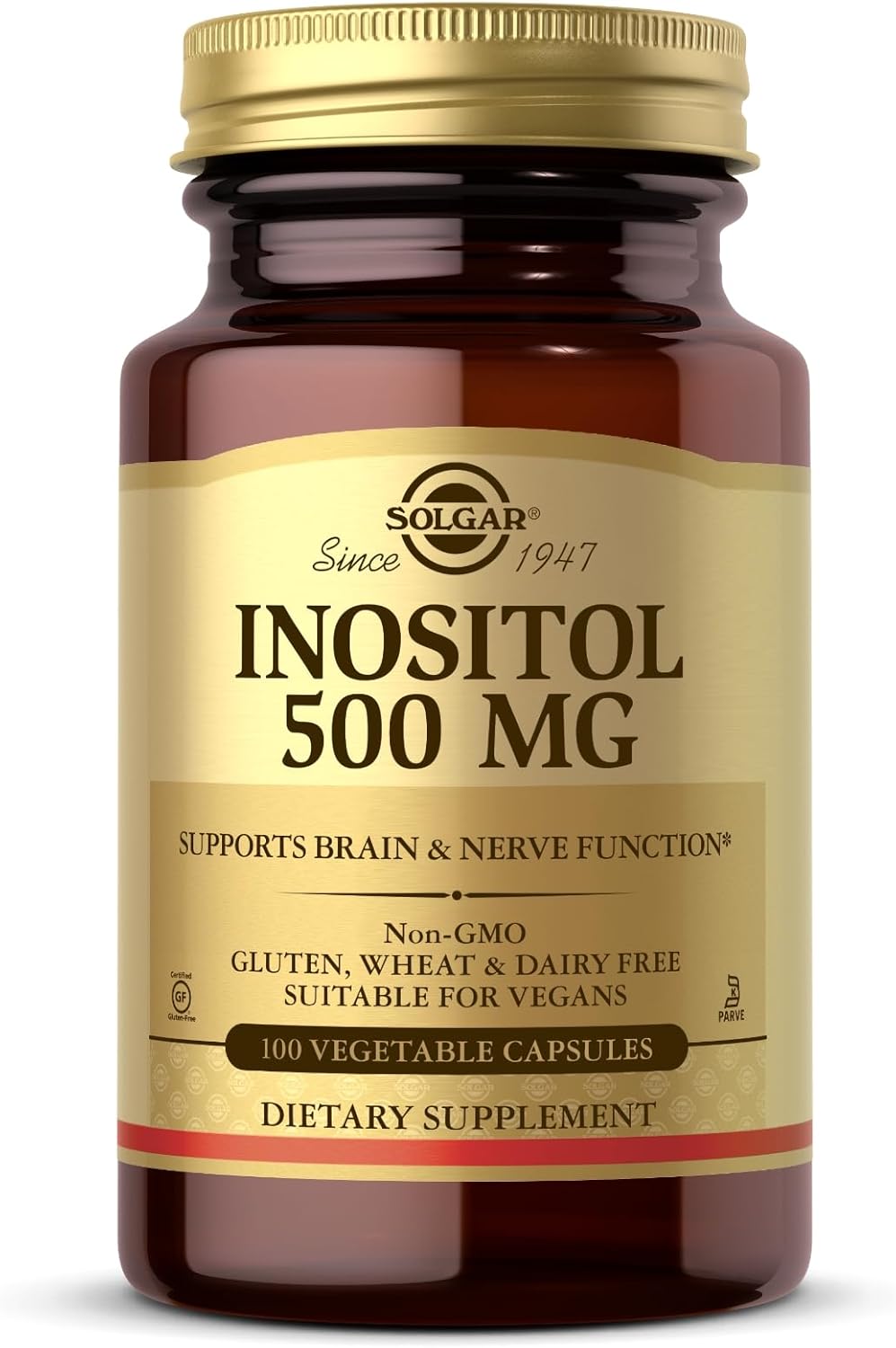 Solgar Inositol 500 mg Capsules - 100 Count - Promotes Cellular Function & Cognitive Health - Vegan, Gluten Free, Dairy Free, Kosher - 100 Servings