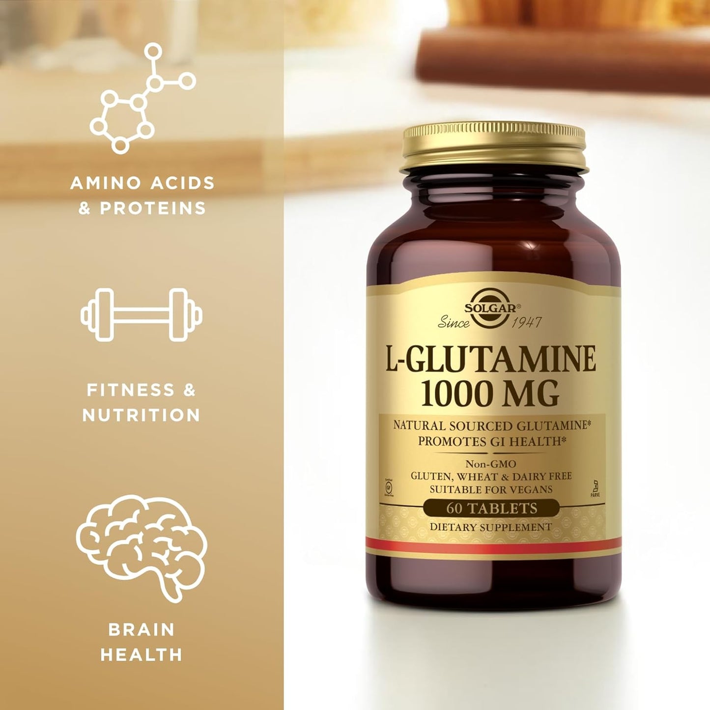 Solgar L-Glutamine 1000mg - 60 Tablets x 3 Packs - Non-GMO, Vegan, Gluten-Free, Kosher - 90 Servings