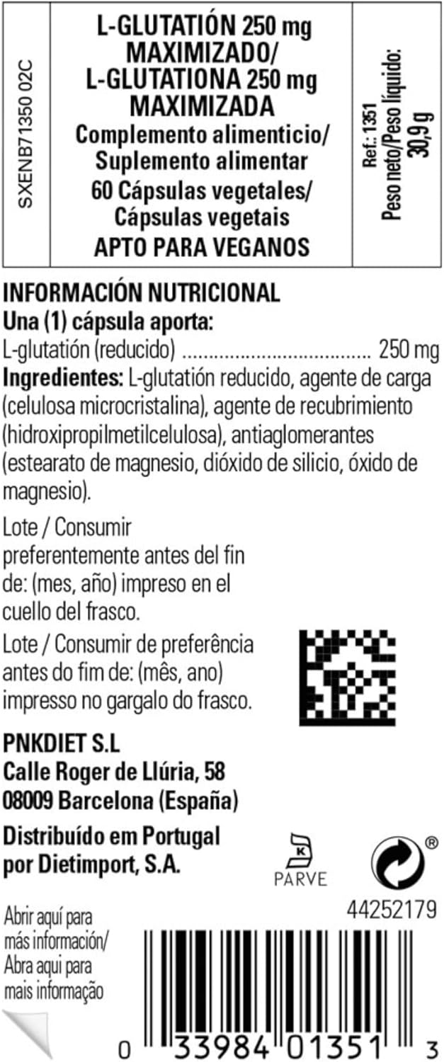 Solgar L-Glutathione Capsules - 250mg Antioxidant Support - Free Form Amino Acids - Non-GMO, Vegan, Gluten & Dairy Free - Kosher - 60 Servings