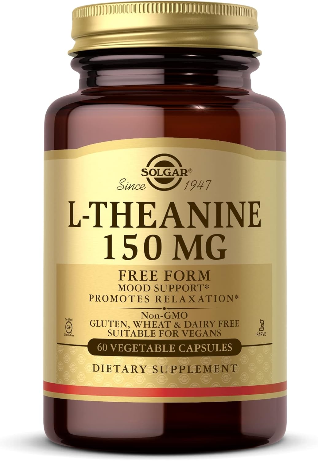 Solgar L-Theanine 150 mg Capsules for Relaxation - Non-GMO, Vegan, Kosher, Gluten-Free - 60 Servings