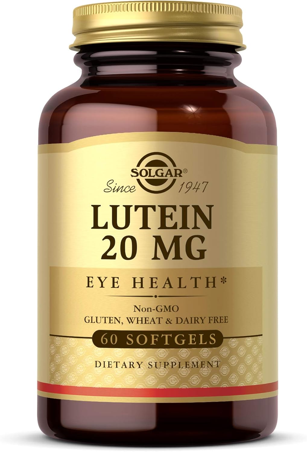 Solgar Lutein Softgels 20mg, 60 Count - Promotes Eye Health, Blue-Light Protection - FloraGLO Lutein Formula - Non-GMO, Gluten Free, Dairy Free - 60 Servings
