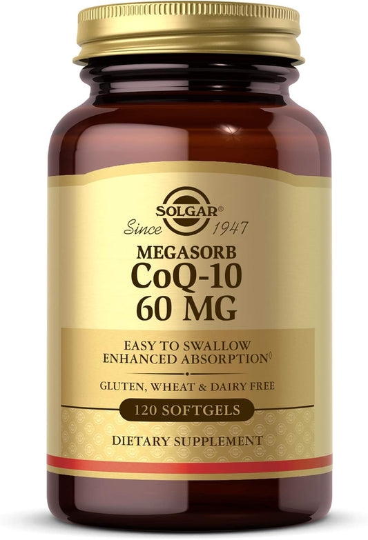 Solgar Megasorb CoQ-10 60 mg Softgels - Heart & Brain Health Support - Coenzyme Q10 Supplement - Easy Absorption - Gluten & Dairy Free - 120 Servings