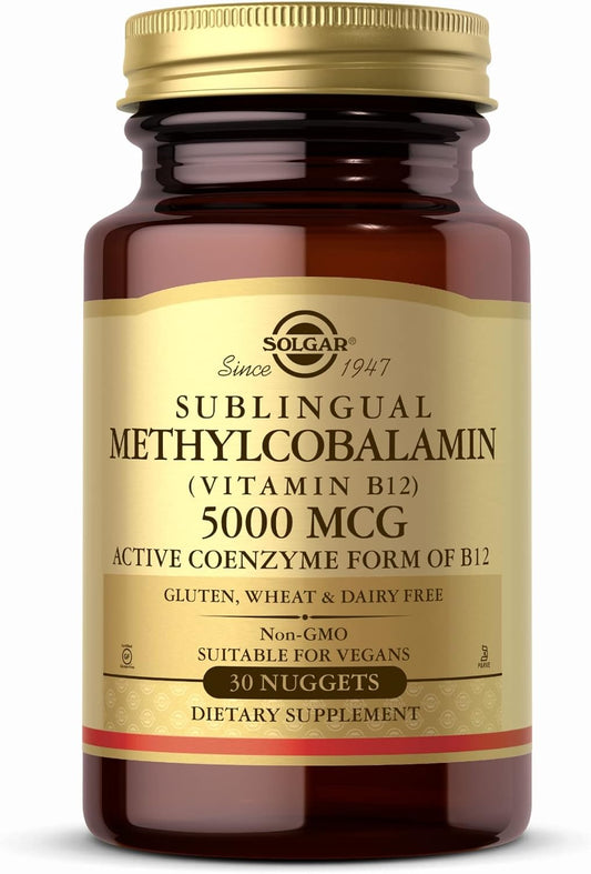 Solgar Methylcobalamin 5000 mcg Vitamin B12 Nuggets - Supports Energy Metabolism, Body-Ready Active Form - Non-GMO, Vegan, Gluten, Dairy Free - 30 Servings