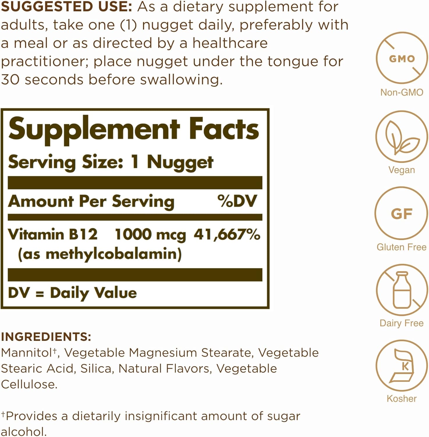 Solgar Methylcobalamin Nuggets 1000 mcg - 60 Count x 2 Packs - Energy Metabolism Support - Non-GMO, Vegan, Gluten Free, Dairy Free, Kosher - 120 Servings Total