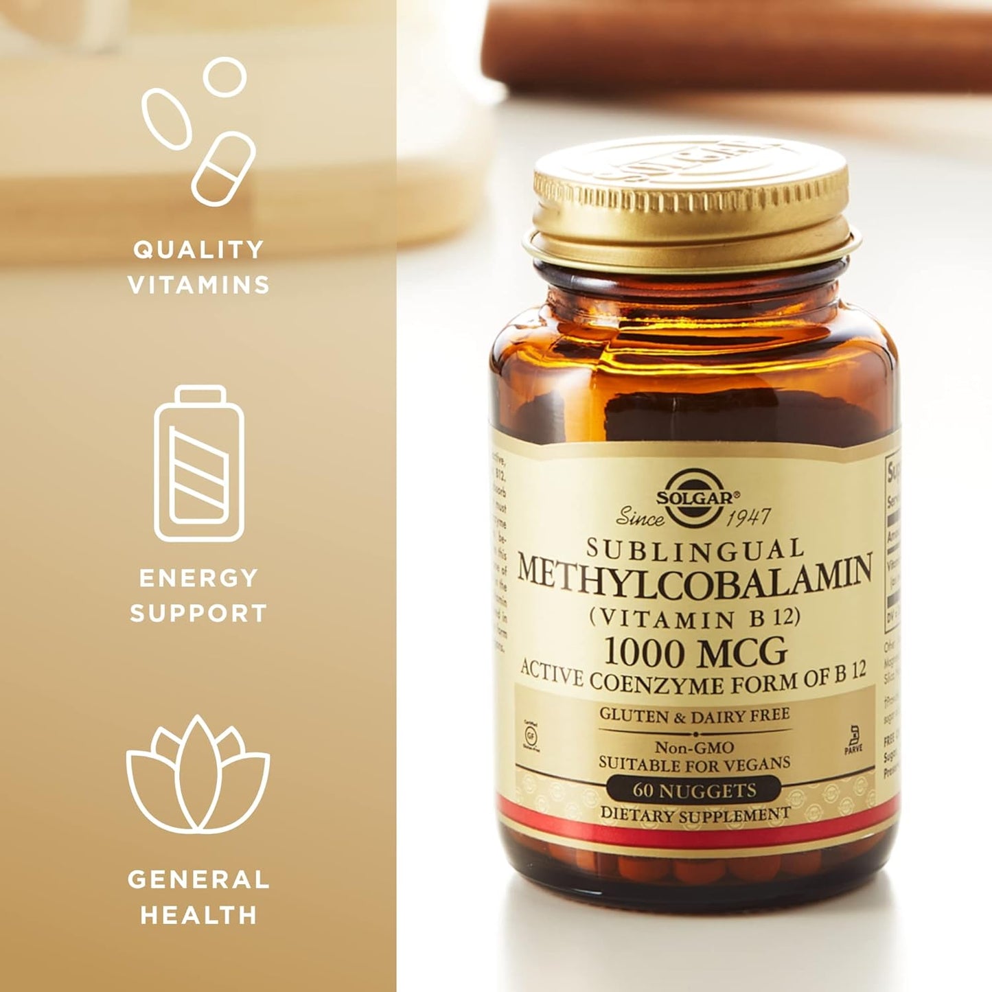 Solgar Methylcobalamin Nuggets 1000 mcg - 60 Count x 2 Packs - Energy Metabolism Support - Non-GMO, Vegan, Gluten Free, Dairy Free, Kosher - 120 Servings Total