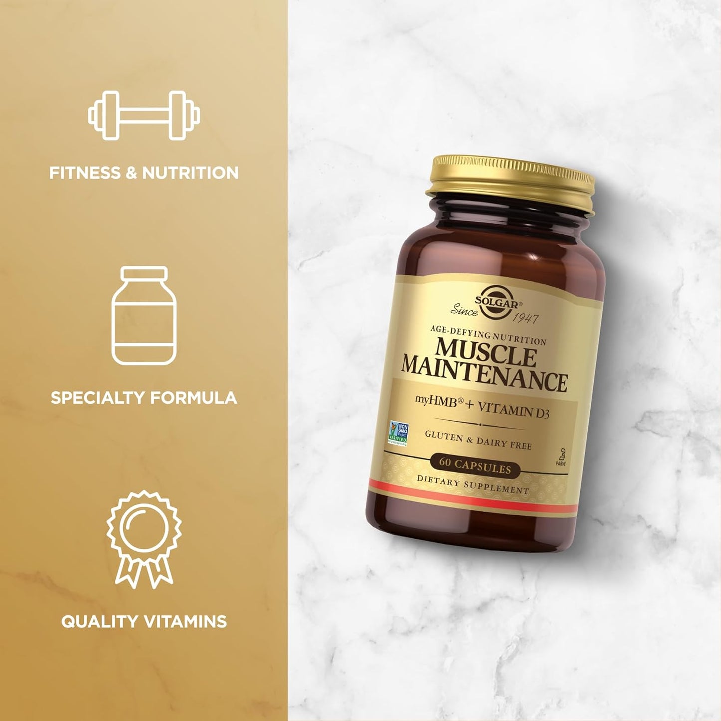 Solgar Muscle Maintenance HMB Supplement with Vitamin D for Men & Women - Supports Muscle Mass, Gluten & Soy Free - 20 Servings