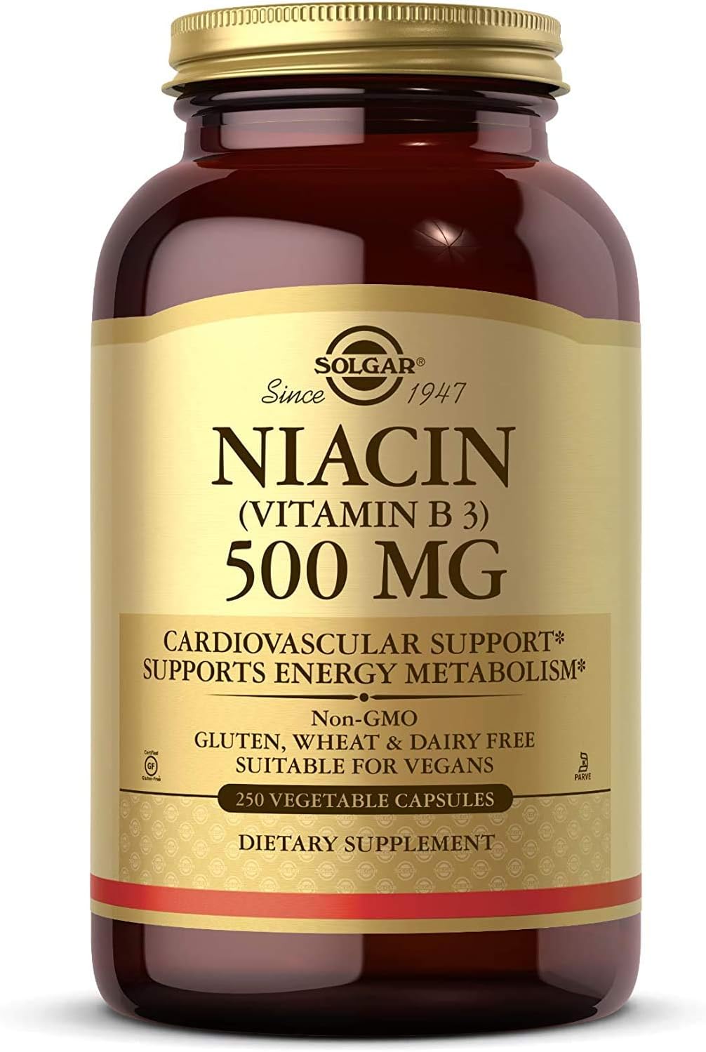 Solgar Niacin (Vitamin B3) 500 mg Capsules - Heart Health & Energy Support - Non-GMO, Vegan, Gluten Free - 250 Servings