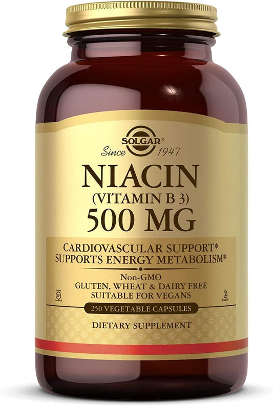 Solgar Niacin (Vitamin B3) 500 mg Capsules - Heart Health & Energy Support - Non-GMO, Vegan, Gluten Free - 250 Servings