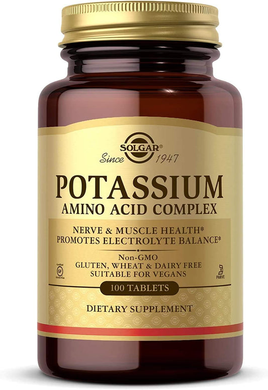Solgar Potassium Amino Acid Complex Tablets - Supports Nerve & Muscle Health, Electrolyte Balance - Non-GMO, Vegan, Gluten Free - 100 Servings