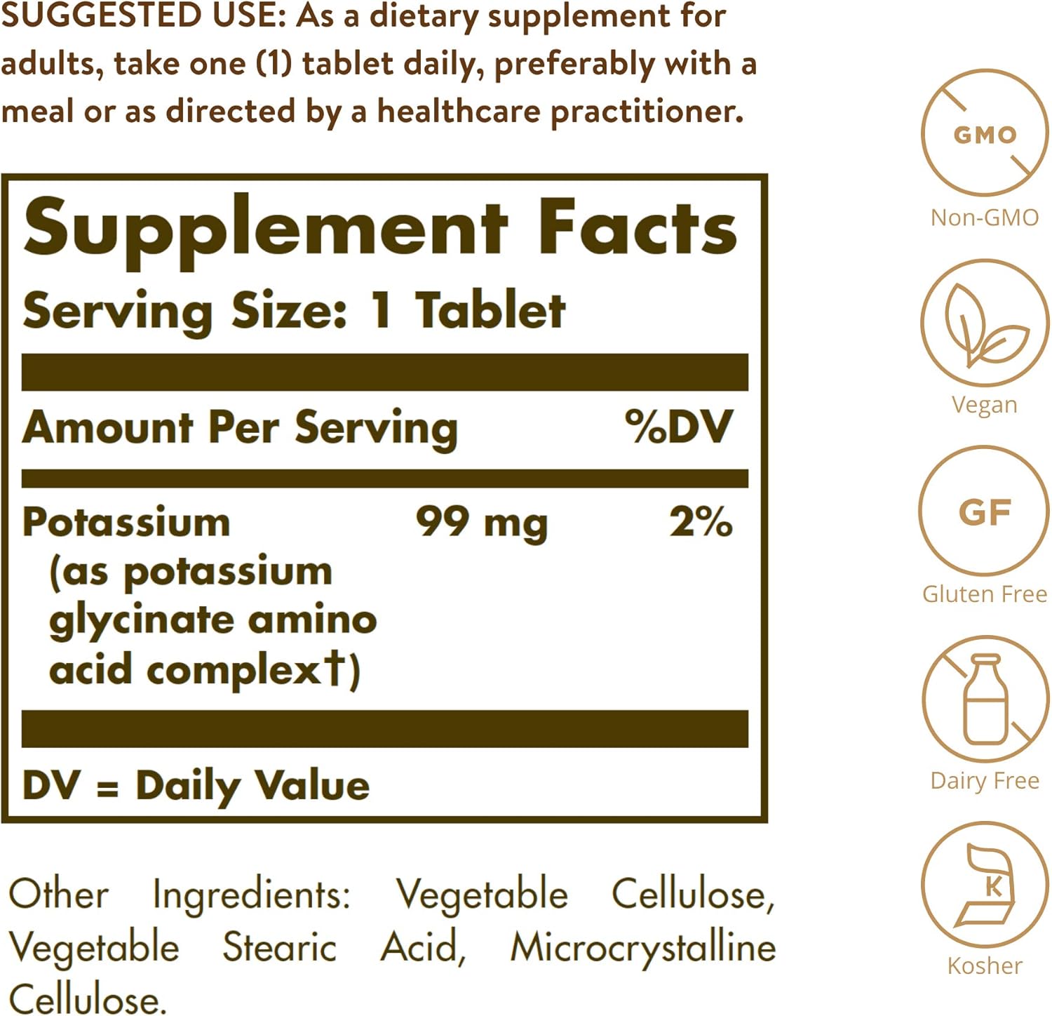 Solgar Potassium Amino Acid Complex Tablets - Supports Nerve & Muscle Health, Electrolyte Balance - Non-GMO, Vegan, Gluten Free - 100 Servings