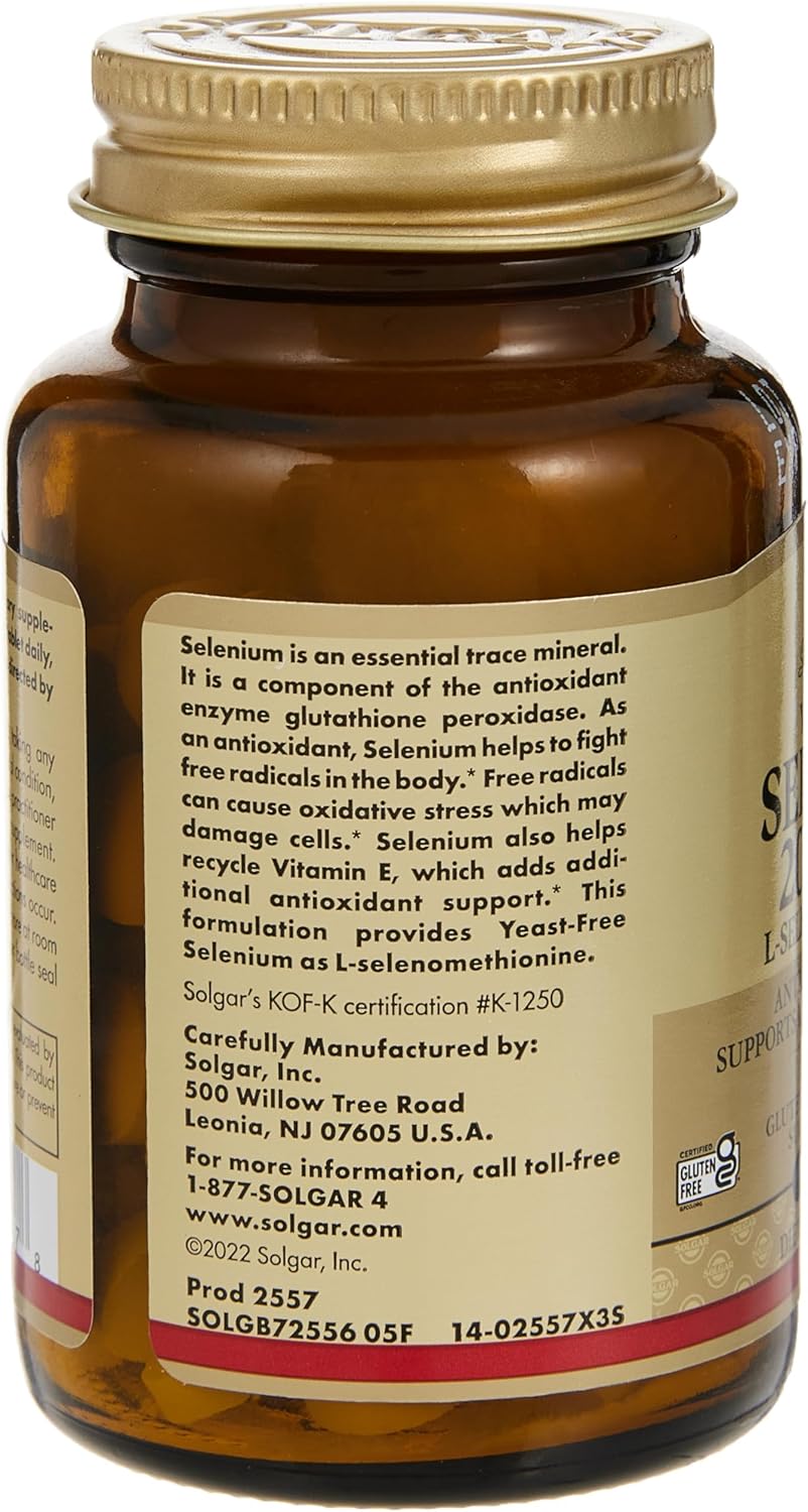 Solgar Selenium 200 mcg Tablets - Antioxidant & Immune Support - Non-GMO, Vegan, Gluten Free - 100 Servings