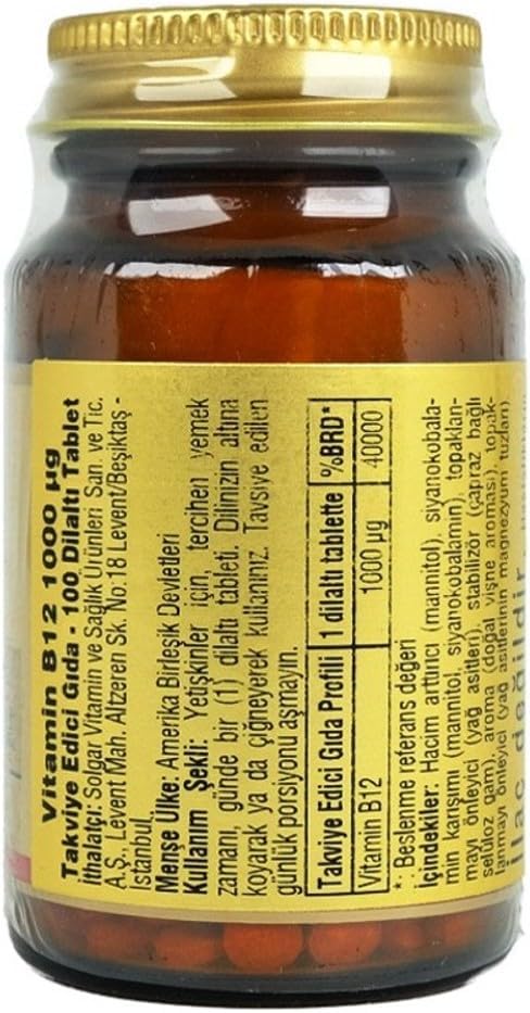 Solgar Sublingual Vitamin B12 1000 mcg Nuggets - Non-GMO, Vegan, Gluten Free, Dairy Free - 100 Servings