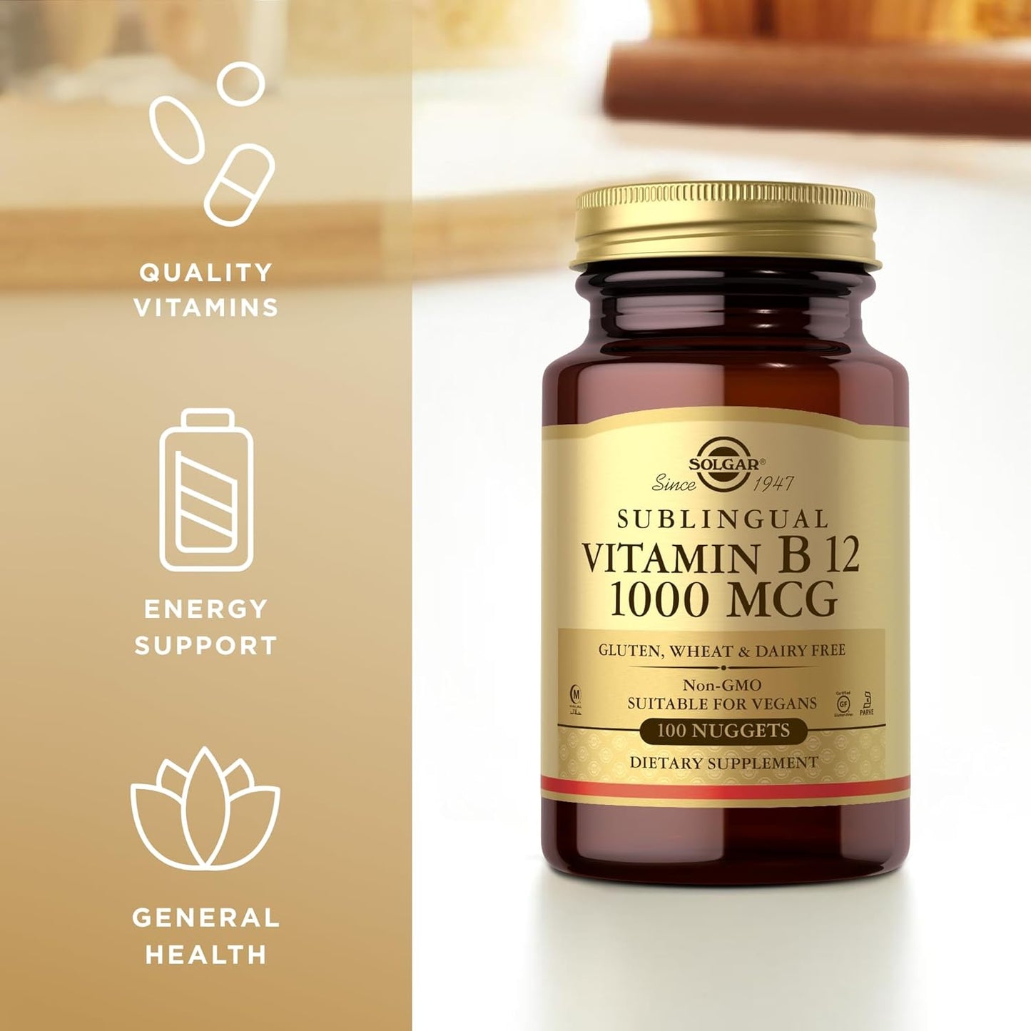 Solgar Sublingual Vitamin B12 1000mcg Nuggets - Non-GMO, Vegan, Gluten-Free, Dairy-Free - 100 Servings