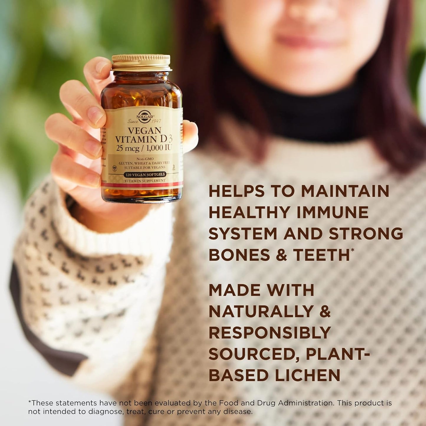 Solgar Vegan Vitamin D3 Softgels - 25 mcg (1,000 IU) - Immune and Bone Health Support - Non-GMO, Certified Vegan, Gluten & Dairy Free - 120 Servings