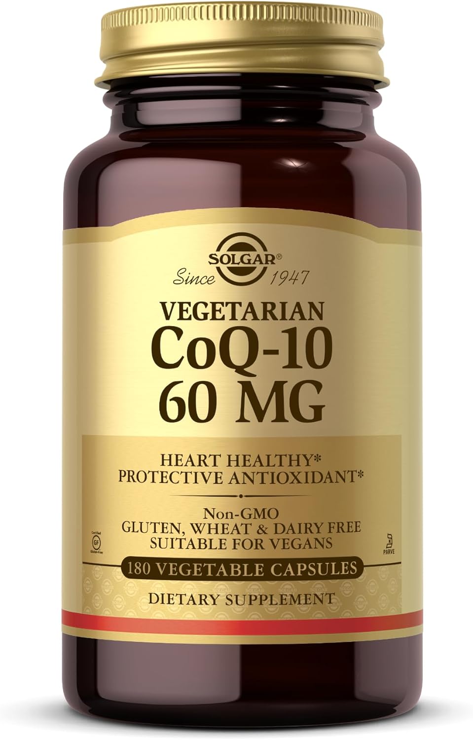 Solgar Vegetarian CoQ-10 Supplement 60mg - Heart Healthy Antioxidant, Non-GMO, Vegan, Gluten-Free, Dairy-Free, Kosher - 180 Capsules