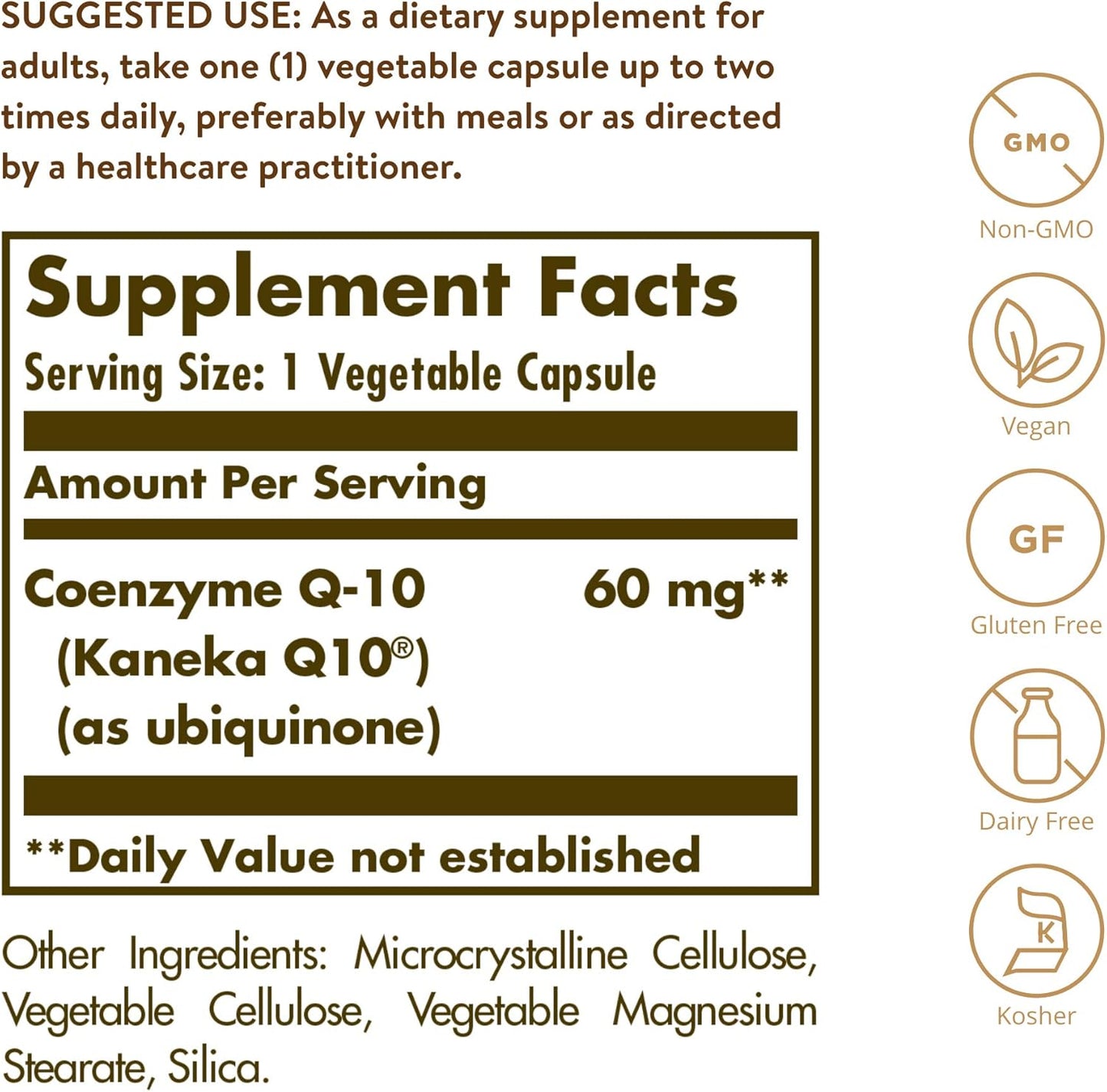 Solgar Vegetarian CoQ-10 Supplement 60mg - Heart Healthy Antioxidant, Non-GMO, Vegan, Gluten-Free, Dairy-Free, Kosher - 180 Capsules