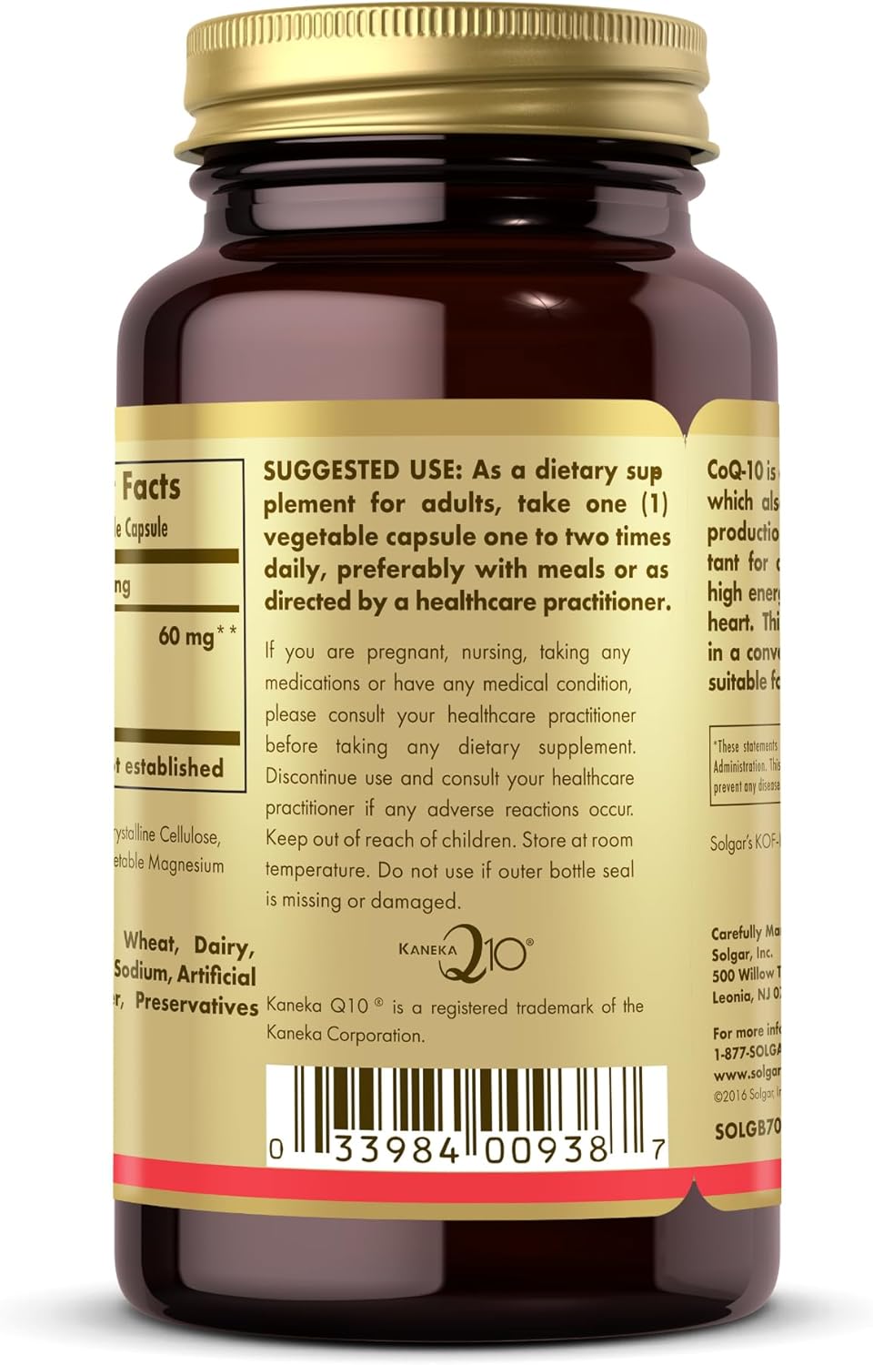 Solgar Vegetarian CoQ-10 Supplement 60mg - Heart Healthy Antioxidant, Non-GMO, Vegan, Gluten-Free, Dairy-Free, Kosher - 180 Capsules