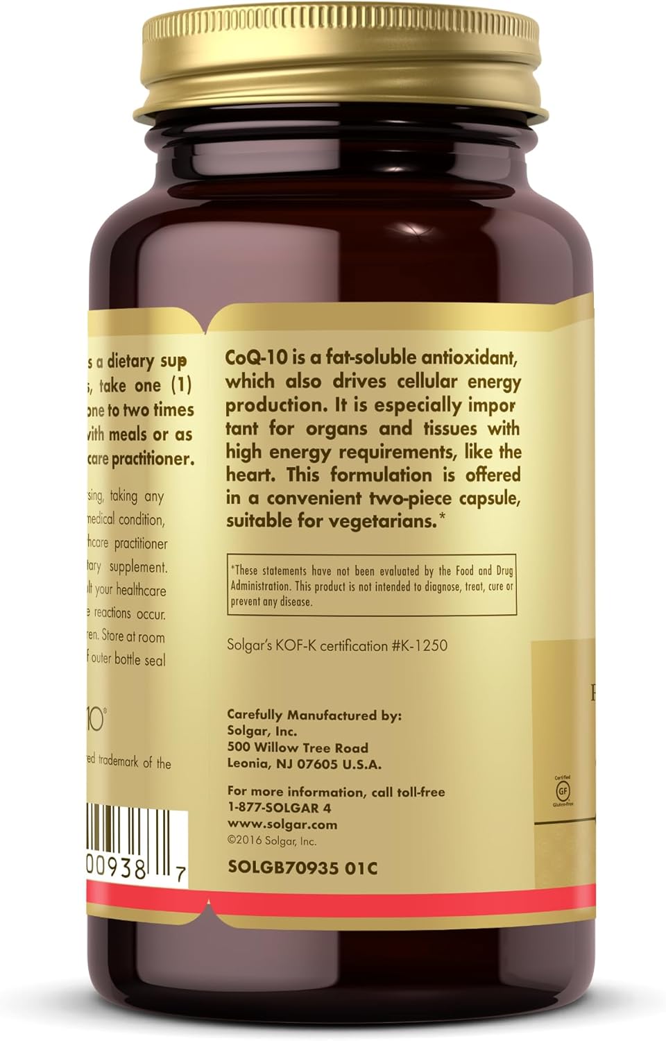 Solgar Vegetarian CoQ-10 Supplement 60mg - Heart Healthy Antioxidant, Non-GMO, Vegan, Gluten-Free, Dairy-Free, Kosher - 180 Capsules