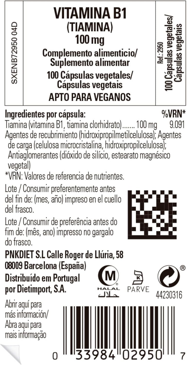 Solgar Vitamin B1 100 mg Capsules - Supports Energy Metabolism & Nervous System - Vegan & Gluten Free - 100 Servings