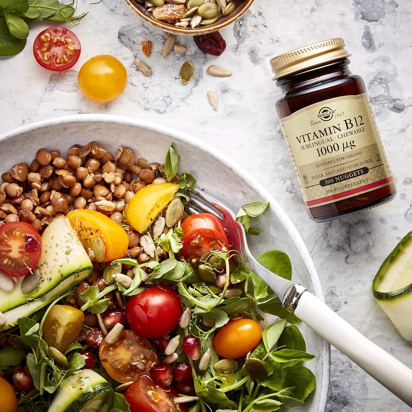 Solgar Vitamin B12 1000 mcg Nuggets for Energy, Healthy Nervous System, Cardiovascular Health - Non-GMO, Gluten Free, Kosher - 100 Servings